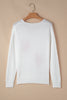 White Pearl Beaded Heart Pattern Fuzzy V Neck Sweater