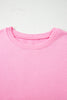 Pink Floral Bow Patched Exposed Seam Patchwork Slit Baggy Sweatshirt