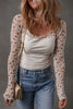White Floral Lace Patchwork Square Neck Long Sleeve Top