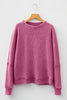 Mist Green Waffle Knit Patchwork Long Sleeve Loose Top