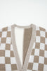 Brown Checkered Open Front Drop Shoulder Cardigan