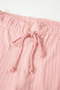 Gossamer Pink Ribbed Button V Neck Tank Top and Shorts Set