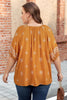 Yellow Boho Chic Notched V Neck Plus Floral Short Sleeve Top
