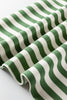 Green Stripe Short Puff Sleeve Contrast Trim Round Neck Tee