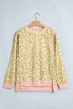 Khaki Leopard Polka Dot Colorblock Trim Long Sleeve Top