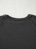 Dark Grey Corded Lantern Sleeve Top High Waist Ruffled Mini Skirt Set
