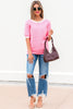 Bonbon Colorblock Bow V-Shape Cut Back Short Sleeve Sweater