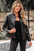 Black Faux Leather Buttoned Front Boxy Jacket
