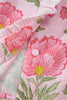 Pink Sweet Blooms Ruffle Striped Trim Puff Sleeve Shirt