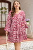 Purple Plus Floral Balloon Sleeve V Neck Relaxed Dress
