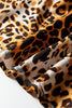 Leopard Print Short Puff Sleeve Slit Neck Babydoll Blouse