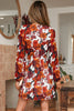 Red Floral Print Wrap V Neck Puff Sleeve Flowy Mini Dress