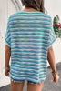 Multicolour Striped Wide Sleeve Loose T Shirt