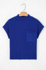 Dark Blue Patch Pocket Ribbed Knit Short Sleeve Sweater