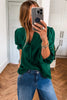 Fiery Red Solid Color Frilled V Neck Bow Detail 3/4 Sleeve Blouse