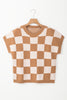 Light French Beige Colorblock Plaid Pattern Ribbed Trim Sweater Tank Top