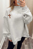 Light Grey Reversible Christian Faith Print Mock Neck Pullover Sweatshirt
