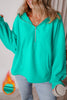 Moss Green Fleece Lined Half Zipper Kangaroo Pockets Loose Hoodie