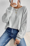 Light Grey Textured Crossover Backless Knit Long Sleeve Top