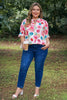 Pink Plus Size Floral Print Ruched Short Sleeve Blouse