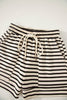 Black Stripe Ribbed Color Block Trim Zip Polo Tee Drawstring Shorts 2pcs Outfit
