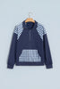 Racing Red Patchwork Plaid Pocket Quarter Zip Sweatshirt