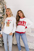 White Embroidered Gingerbread Cozy Christmas Long Sleeve Round Neck Pullover Sweatshirt