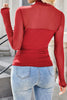 Black Sheer Mesh Patchwork High Neck Long Sleeve Top