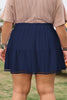 Navy Blue Plus Size Frilled Elastic Waist Lace Trim Boho Ruffled Shorts