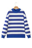 Brown Stripe Colorblock Mock Neck Relaxed Sweatshirt
