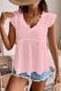 Light Pink Textured Ruffled Trim V Neck Flutter Flowy Top