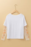 White Faux Two Piece Floral Long Sleeve Patchwork Tee