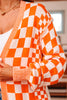 Orange Checkered Open Front Drop Shoulder Cardigan