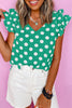 Green Polka Dot Print Ruffled Sleeve V Neck Blouse