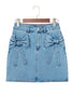 Dusk Blue Acid Wash Bowknot Details High Waist Denim Skirt