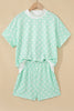 Green Polka Dot Print Color Block Trim Mock Neck Short Set