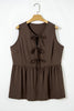 Coffee Plus Size Solid Color Bow Tie Peplum Tank Top