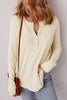 Oatmeal Textured Knit Half Buttons Henley Top