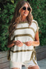 Khaki Stripe Tie Open Side Sweater Knitted Top