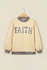 Coffee Polka Dot Trim High Neck BLESSED Letter Graphic Baggy Sweatshirt