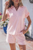 Khaki Stripe Dolman Sleeve Polo Shirt and Drawstring Shorts Set