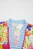 Rose Bright Floral Print Ricrac Trim Striped Patchwork V Neck Dress