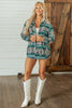 Green Geometric Print Button Front Long Sleeve Shacket