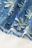Sky Blue Fall Floral Half Placket Collared V Neck Blouse