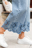 Dusk Blue Embroidered Cropped Wide Leg High Waist Jeans