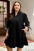 Black Contrast Trim Knot Cuffs Plus Size V Neck Mini Dress