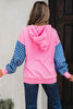 Parchment Checkered Patchwork Kangaroo Pocket Half Zipper Hoodie