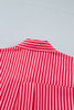 Red Stripe Button-Up Shirt Long Sleeve Patch Pocket Casual Shirt