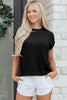 Black Solid Color Round Neck Textured Short Sleeve Sweater