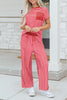 Sky Blue Stripe Crew Neck Tee Drawstring Waist Cropped Pants Set